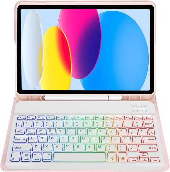 Etui z podświetlaną klawiaturą bluetooth do iPad 11" 2025 A16 (11 gen.) / iPad 10.9" 2022 (10 gen.), różowe