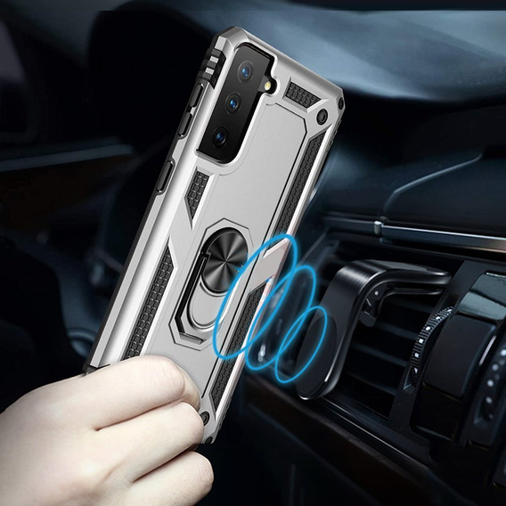 Etui pancerne do Samsung Galaxy S21, Nox Case Ring, srebrne