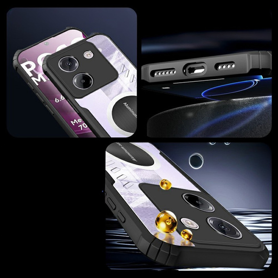 Etui do Xiaomi Poco M7 Pro 5G, z blaszką magnetyczne, przezroczyste / czarne