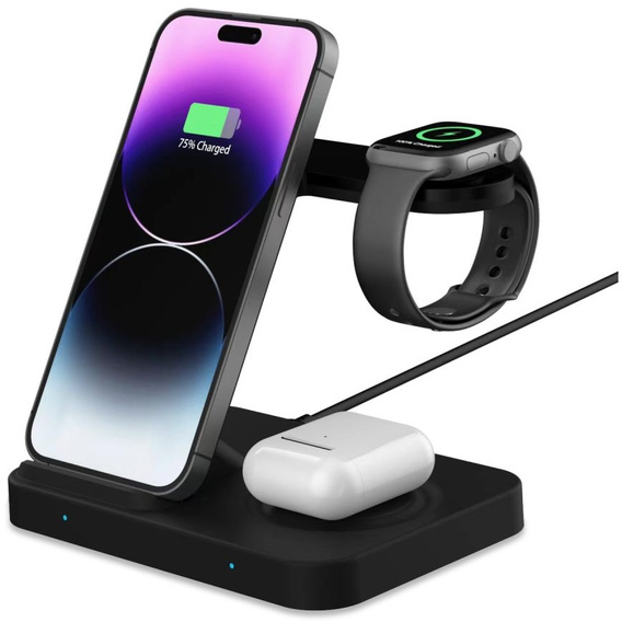 Ładowarka Indukcyjna Qi 3w1 15W do iPhone / Airpods / Apple Watch