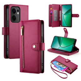 Etui z klapką do Oppo Reno 13F 5G, Wallet Zipper Pocket, czerwone