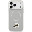Etui Karl Lagerfeld do iPhone 17 Pro, Karl & Choupette Pins MagSafe, szare