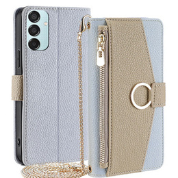 Etui z klapką do Samsung Galaxy M15 5G, Wallet Zipper Pocket, z lusterkiem, niebieskie