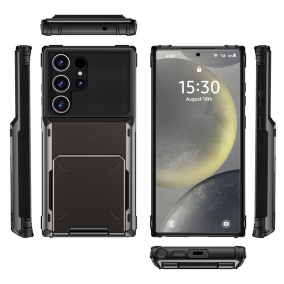 Etui do Samsung Galaxy S25 Ultra – czarne, PC + TPU, z kieszonką na kartę