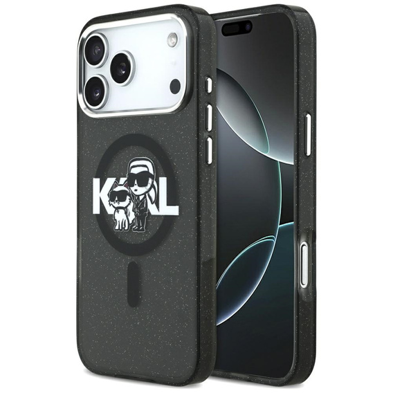 Etui Karl Lagerfeld do iPhone 17 Pro Max, IML Glitter Karl & Choupette Sketch Logo MagSafe, przezroczyste