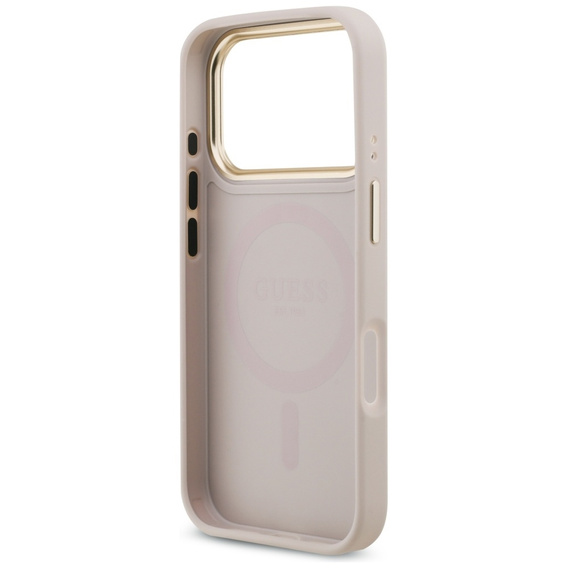 Etui GUESS do iPhone 17 Pro, 4G Strass Logo, do MagSafe, z paskiem, różowe
