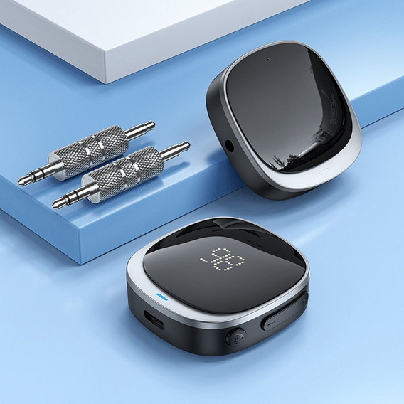 Adapter AUX bluetooth Jack 3,5 mm Hoco E80 z wyświetlaczem - czarny