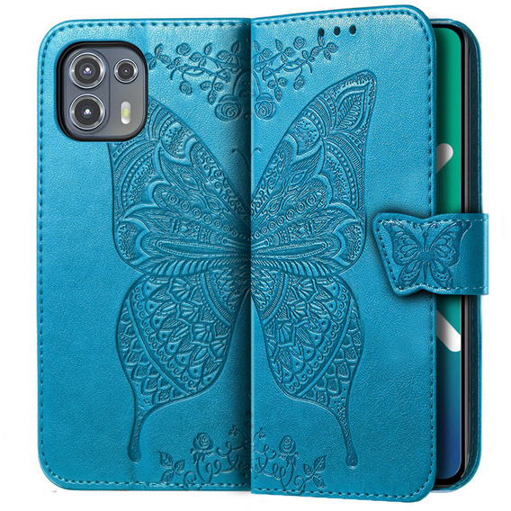 Etui z klapką do Motorola Edge 20 Lite, Butterfly, niebieskie