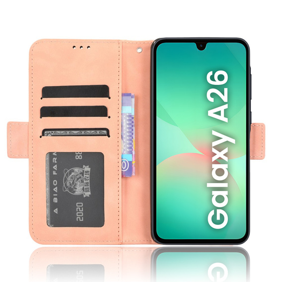 Etui z klapką do Samsung Galaxy A26 5G, Card Slot, różowe