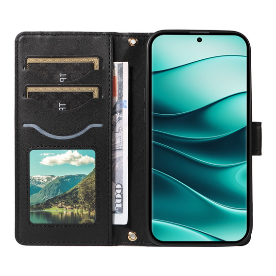 Etui z klapką do Xiaomi Redmi Note 14 Pro 5G / Xiaomi Redmi Note 14 Pro+ 5G / Xiaomi Poco X7 5G, Rhombus Crossbody Leather, czarne