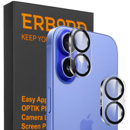 Szkło na aparat do iPhone 16 / 16 Plus, przezroczyste z czarnymi obwódkami