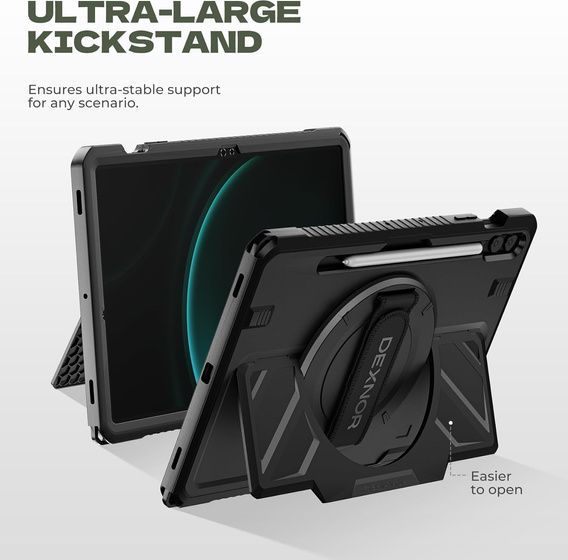 Etui Dexnor 360° do Samsung Galaxy Tab S9 FE+, z paskiem i miejscem na rysik - czarne