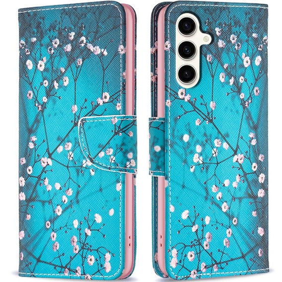 Etui z klapką do Samsung Galaxy S23 FE, Wallet, Sakura niebieskie