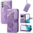 Etui z klapką do Samsung Galaxy A17 5G, z wytłoczonym wzorem motyla, fioletowe