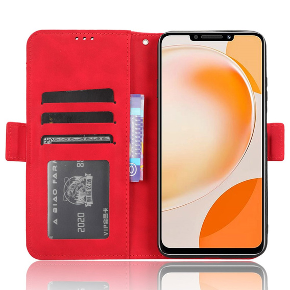 Etui z klapką do Huawei Nova Y91 4G, Card Slot, czerwone