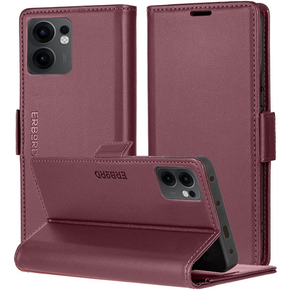 Etui do Oppo Reno 13F / Oppo Reno 13FS, ERBORD Glossy Litchi, portfel z klapką, czerwone