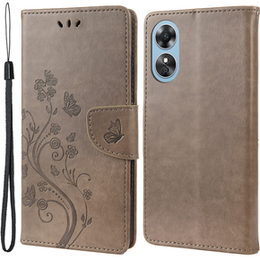 Etui z klapką do Oppo A17, Butterfly, szare