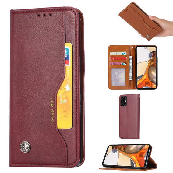 Etui Wallet do Xiaomi 11T / 11T Pro, Outer Card Slot, Wine Red