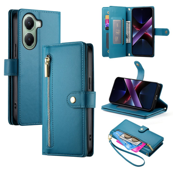 Etui z klapką do Xiaomi Poco X7 Pro 5G, Wallet Zipper Pocket, niebieskie