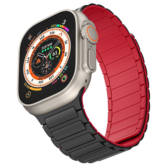 Pasek Silikonowy do Apple Watch 1/2/3/4/5/6/7/8/9/10/11/SE Ultra 1/2/3 42/44/45/46/49mm, Czarny/Czerwony