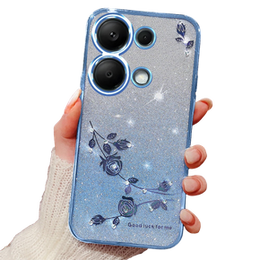 Etui do Xiaomi Redmi Note 13 Pro 4G / Xiaomi Redmi Note 14S / Xiaomi Poco M6 Pro 4G, Glitter Flower, niebieskie