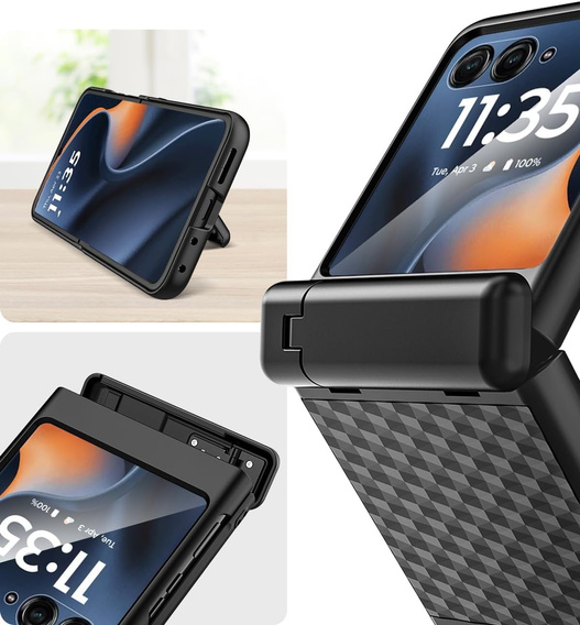 Etui do Motorola Razr 60 Ultra, PC Kickstand Case, ze szkłem, czarne