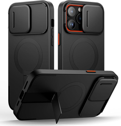 SURITCH Magnetyczne etui ochronne do iPhone 14 Pro Max z osłoną kamery i podstawką - czarne