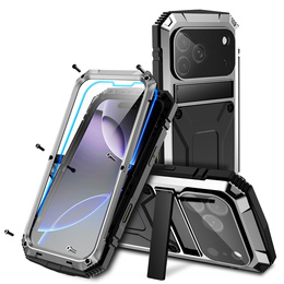 Etui R-JUST do iPhone 17 Pro Max z wbudowaną ochroną ekranu - srebrne