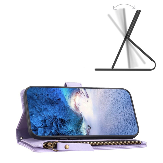 Etui z klapką do Xiaomi Redmi Note 13 Pro 4G / Xiaomi Redmi Note 14S / Xiaomi Poco M6 Pro 4G, Wallet Zipper Pocket, fioletowe