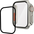 2w1 Etui + Szkło Hartowane do Apple Watch 7/8/9 45MM, Srebrne/Pomarańczowe