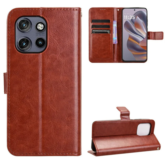 Etui z klapką do Motorola Edge 50 Neo, Crazy Horse Wallet, brązowe