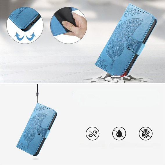 Etui z klapką do Oppo A6 Pro 5G, Butterfly, niebieskie