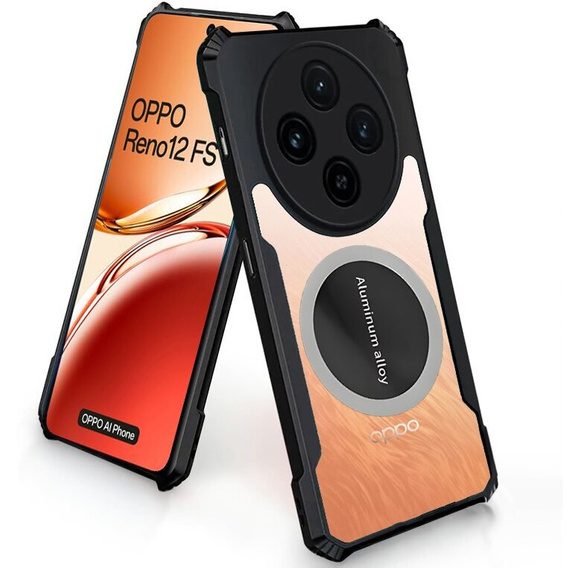 Etui do Oppo Reno 12FS / 12F, z blaszką magnetyczne, przezroczyste / czarne