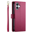Etui z klapką do iPhone 16 Plus, Wallet Zipper Pocket, czerwone