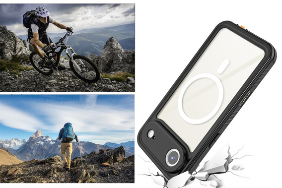 Etui Wodoodporne IP68 do iPhone Air, Redpepper, do MagSafe, przezroczyste z czarną ramką