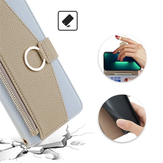 Etui z klapką do Samsung Galaxy M15 5G, Wallet Zipper Pocket, z lusterkiem, niebieskie