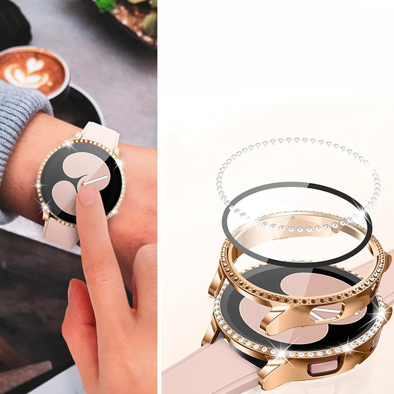 2w1 Etui + Szkło Hartowane do Samsung Galaxy Watch 4 40mm, Różowe złoto