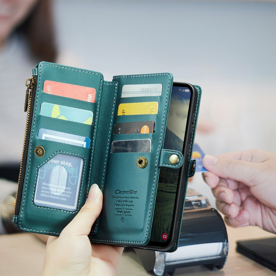 Etui CASEME do Samsung Galaxy A56 5G, RFID Leather Wallet, z paskiem na ramię, zielone
