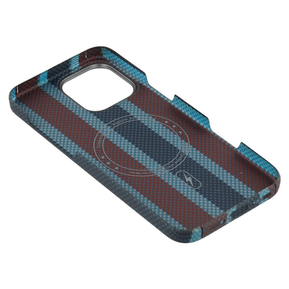 Etui do IPhone 16 Pro, Aramid Fiber Slim Case, do MagSafe, niebieskie / czerwone