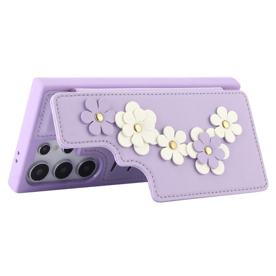 Etui do Samsung Galaxy S25 Ultra, Leather Flower Card Slot, fioletowe