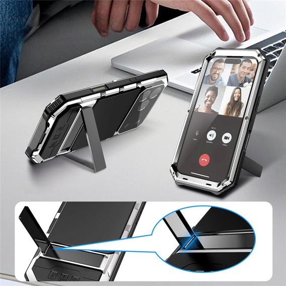 Etui pancerne do iPhone 17 Pro Max, R-JUST, z podstawką, srebrne