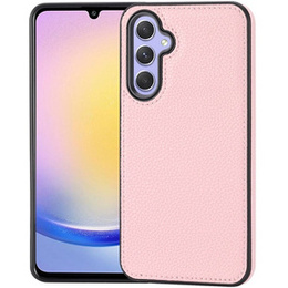 Etui skórzane do Samsung Galaxy A25 5G, Obudowa Lychee leather Case, różowe + Szkło 9H