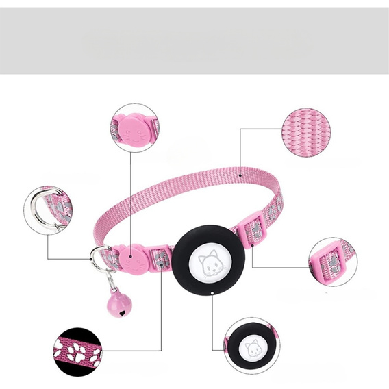 Etui Obroża nylonowa z dzwoneczkiem do Apple AirTag, Różowa