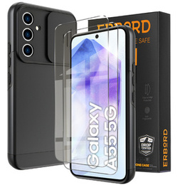 Etui do Samsung Galaxy A55, ERBORD CamProtect, czarne + 2x Szkło hartowane