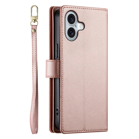 Etui z klapką do iPhone 16 Plus, Wallet Zipper Pocket, różowe