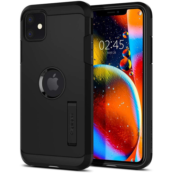 OUTLET Etui Spigen do iPhone 11, Tough Armor, czarne + Szkło hartowane