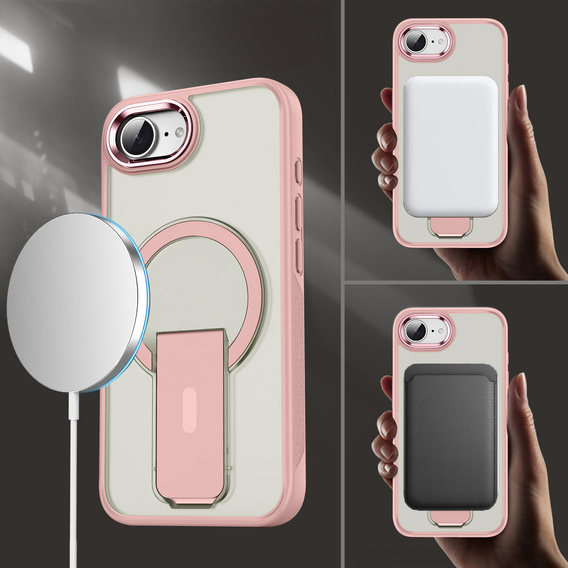 Etui do Iphone 16E, Kickstand Matt Case, do MagSafe, różowe