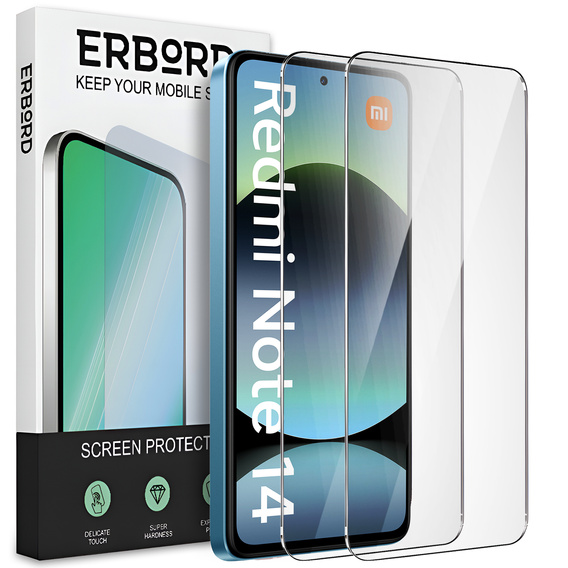 2x Szkło Hartowane do Xiaomi Redmi Note 14 4G, ERBORD 9H Hard Glass, szybka