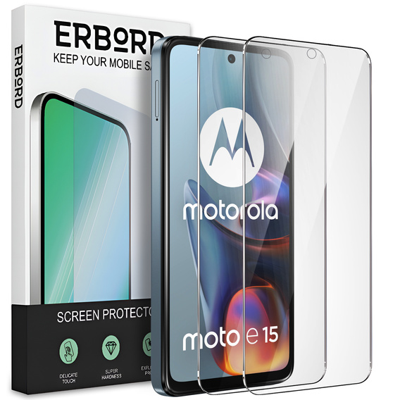 2x Szkło Hartowane do Motorola Moto E15 / G05 / G15 / G15 Power, ERBORD 9H Hard Glass, szybka