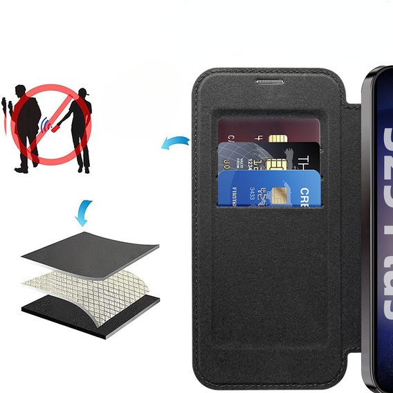 Etui z klapką do Samsung Galaxy S25+ Plus, RFID Rhombus Wallet MagSafe z ochroną aparatu, czarne